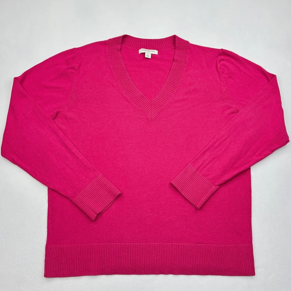 Banana Republic Sweater Womens XL Pink Magenta V-Neck Cotton Rayon Knit Pullover